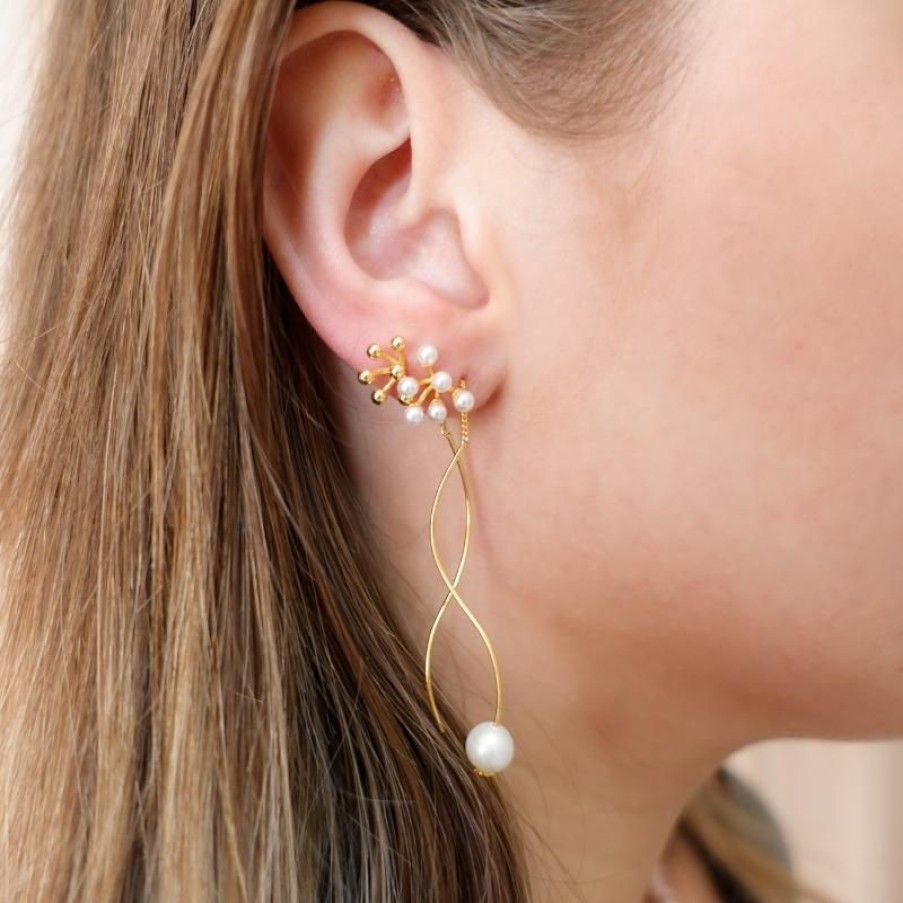 Smykker Mille&Lykke Single Oreringe | Single Pearl Drops Earchain